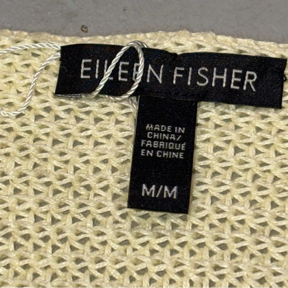 NEW Eileen Fisher Yellow Organic Linen Ballet Neck Open Weave Daisy Sweater Med